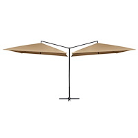 vidaXL Dubbelt parasoll med stålstång 250x250 cm taupe