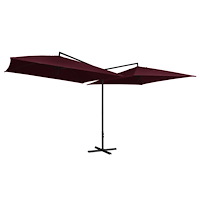 vidaXL Dubbelt parasoll med stålstång 250x250 cm vinröd