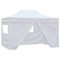 vidaXL Hopfällbart partytält med 4 sidoväggar 280x410x315 cm stål vit