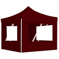 vidaXL Hopfällbart partytält med väggar aluminium 2x2 m vinröd