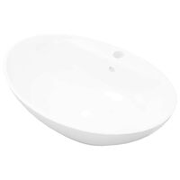 vidaXL Lyxigt keramisk handfat oval med överflöds- & kranhål