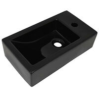 vidaXL Handfat med kranhål keramik rektangulär svart 46x25,5x12 cm