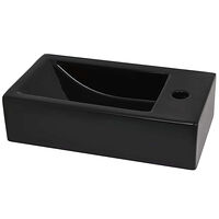 vidaXL Handfat med kranhål keramik rektangulär svart 46x25,5x12 cm