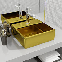 vidaXL Handfat med kranhål 38x30x11,5 cm keramik guld