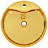 vidaXL Handfat med bräddavlopp 46,5x15,5 cm keramik guld