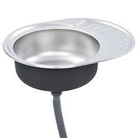 vidaXL Diskbänk med sil och vattenlås oval rostfritt stål