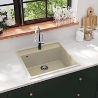 vidaXL Diskho med bräddavlopp beige granit