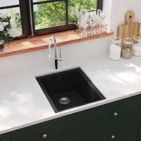 vidaXL Diskho med bräddavlopp svart granit