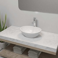 vidaXL Handfat med blandare keramik oval vit