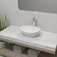 vidaXL Handfat med blandare keramik oval vit