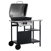 vidaXL Gasolgrill med sidobord i 3 nivåer svart och silver