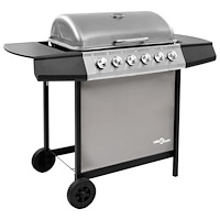 vidaXL Gasolgrill med 6 brännare svart och silver