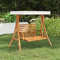 vidaXL Gungställning med gräddvitt tak massivt böjträ med teakyta