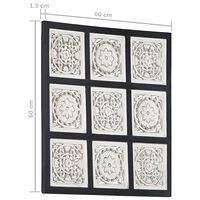 vidaXL Handsnidad väggpanel MDF 60x60x1,5 cm svart och vit