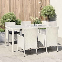 vidaXL Matgrupp för trädgården med dynor 5 delar konstrotting vit
