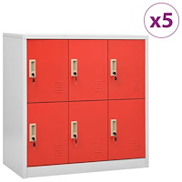 vidaXL Förvaringsskåp 5 st ljusgrå och röd 90x45x92,5 cm stål
