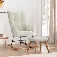 vidaXL Gungstol med fotpall gräddvit sammet