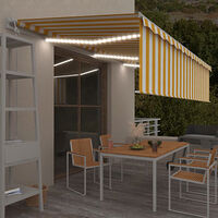 vidaXL Automatisk markis med rullgardin vindsensor LED 6x3 m gul/vit
