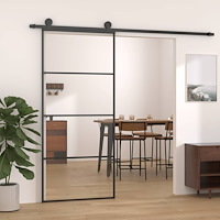 vidaXL Skjutdörr aluminium med ESG-glas 90x205 cm svart