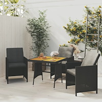 vidaXL Trädgårdsbord svart 70x70x72 cm konstrotting och massiv akacia