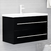 vidaXL Badrumsskåp med inbyggt handfat svart konstruerat trä