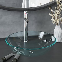 vidaXL Handfat med kran och tryckavlopp klart härdat glas
