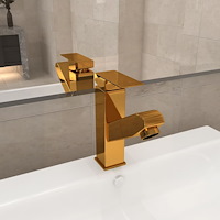 vidaXL Badrumsblandare med utdragbar pip guld 157x172 mm