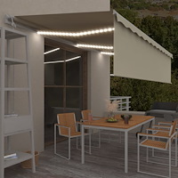 vidaXL Automatisk markis med rullgardin vindsensor LED 6x3 m gräddvit