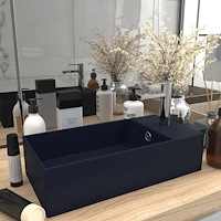 vidaXL Handfat med bräddavlopp keramik mörkblå