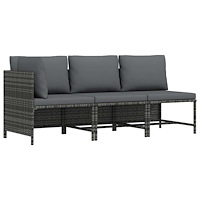 vidaXL Loungegrupp för trädgården med dynor 3 delar konstrotting grå