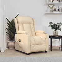 vidaXL Massagefåtölj gräddvit tyg