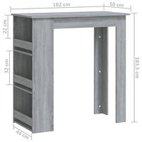 vidaXL Barbord med förvaringshyllor grå 102x50x103,5cm konstruerat trä