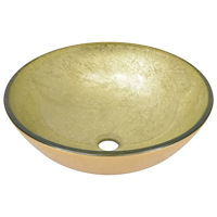 vidaXL Handfat med kran och tryckavlopp guld härdat glas
