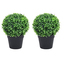 vidaXL Konstväxt buxbom 2 st bollformad med kruka 27cm grön