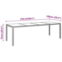 vidaXL Trädgårdsbord 250x100x75 cm härdat glas och konstrotting grå