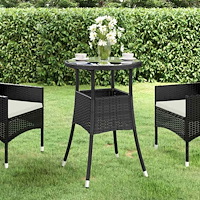 vidaXL Trädgårdsbord Ø60x75 cm härdat glas och konstrotting svart
