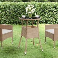 vidaXL Trädgårdsbord Ø60x75 cm härdat glas och konstrotting beige