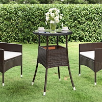 vidaXL Trädgårdsbord Ø60x75 cm härdat glas och konstrotting brun