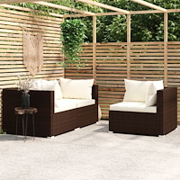 vidaXL Loungegrupp för trädgården med dynor 3 delar konstrotting brun