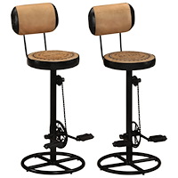 vidaXL Barstolar med kanvastryck 2 st brun och svart äkta getskinn