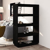 vidaXL Bokhylla/Rumsavdelare svart 80x35x135 cm massiv furu