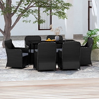 vidaXL Matgrupp för trädgården med dynor 7 delar svart