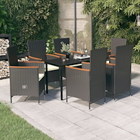 vidaXL Matgrupp för trädgården med dynor 7 delar svart