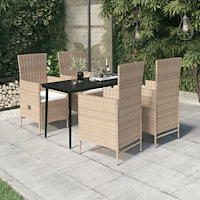 vidaXL Matgrupp för trädgården med dynor 5 delar beige