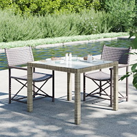 vidaXL Utebord 90x90x75 cm Härdat glas och konstrotting grå