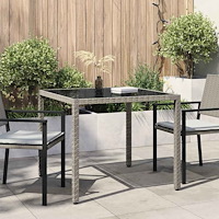 vidaXL Utebord 90x90x75 cm Härdat glas och konstrotting grå