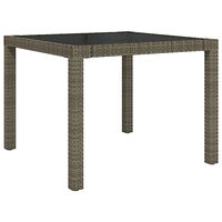 vidaXL Utebord 90x90x75 cm Härdat glas och konstrotting grå