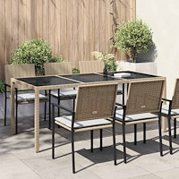vidaXL Utebord beige 190x90x75 cm härdat glas och konstrotting