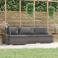 vidaXL Loungegrupp med dynor 4 delar konstrotting grå