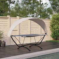 vidaXL Solsäng med tak gräddvit stål och oxford-tyg